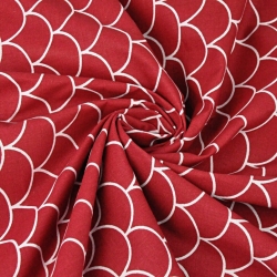 Baumwolle 100% weiße Schuppen auf karminrotem Hintergrund  