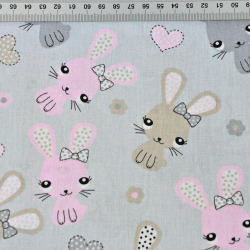 Baumwolle 100% Kaninchen rosa-beige auf grauem Hintergrund  