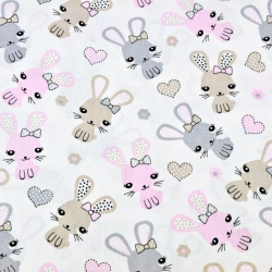 Baumwolle 100% Kaninchen rosa-beige auf weißem Hintergrund  