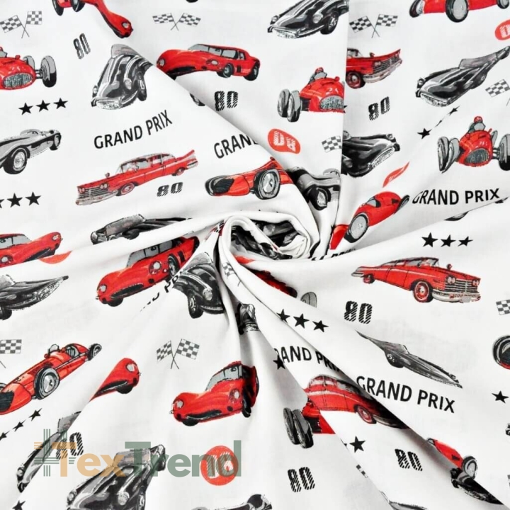Baumwolle 100% Grand-Prix-Autos auf weißem Hintergrund  