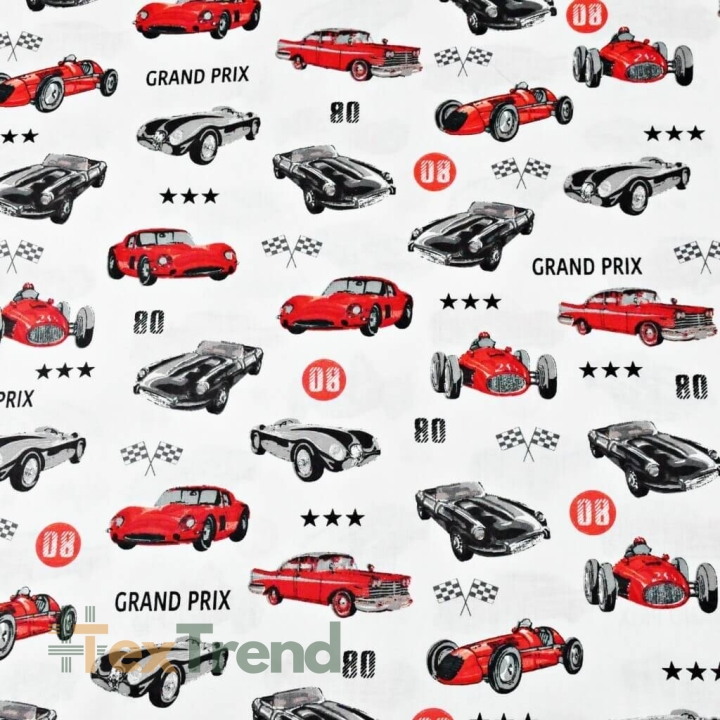 Baumwolle 100% Grand-Prix-Autos auf weißem Hintergrund  