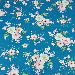 Baumwolle 100% Blumensträuße Apfelblüten auf smaragdgrünem Hintergrund  