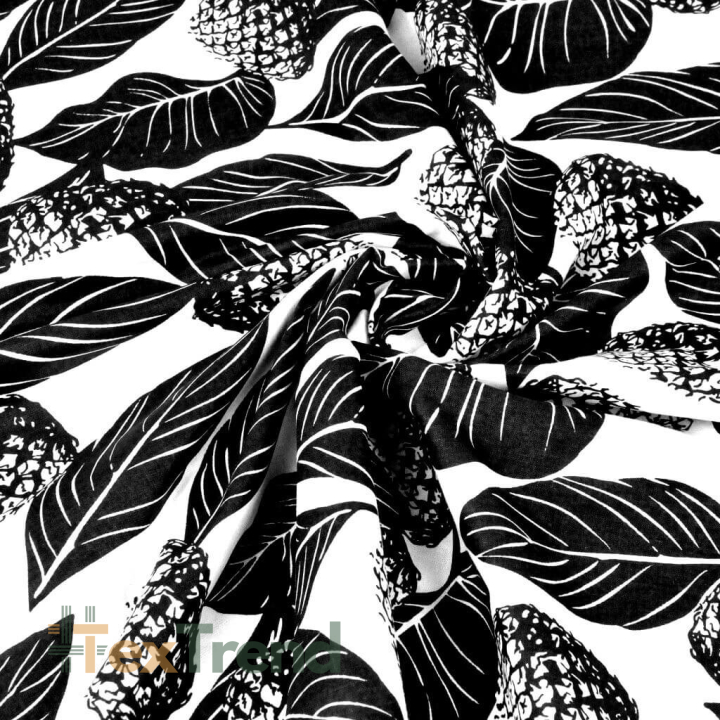 Baumwolle 100% schwarze Ananasblätter auf weißem Hintergrund  