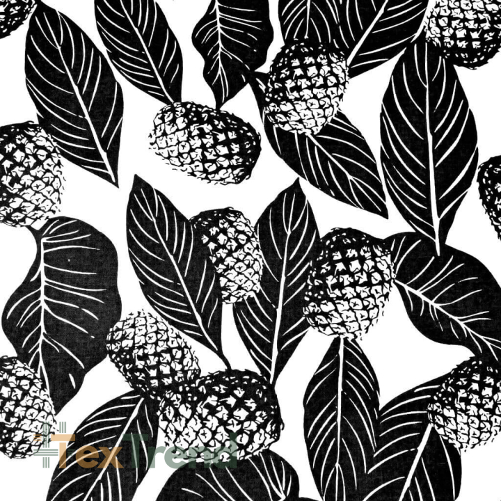 Baumwolle 100% schwarze Ananasblätter auf weißem Hintergrund  