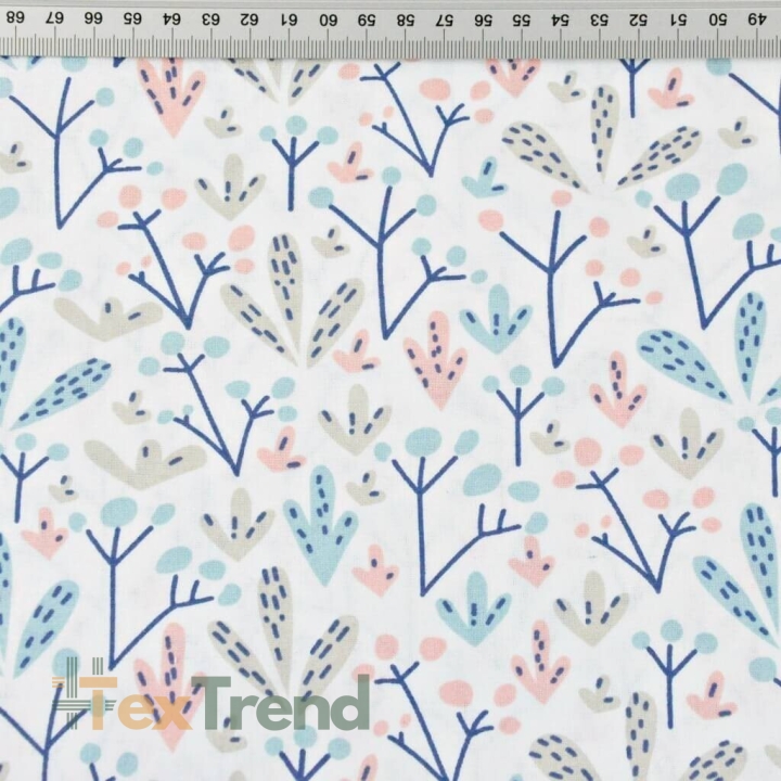 Baumwolle 100% pastellfarbene Sträucher auf weißem Hintergrund  