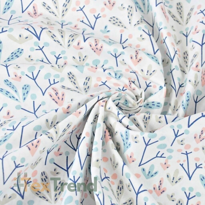 Baumwolle 100% pastellfarbene Sträucher auf weißem Hintergrund  