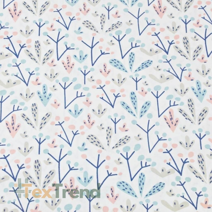 Baumwolle 100% pastellfarbene Sträucher auf weißem Hintergrund  