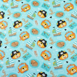 Baumwolle 100% Tiere Piraten auf türkisfarbenem Hintergrund  