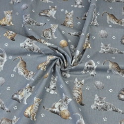 Baumwolle 100% beige-weiße Katzen auf dunkelgrauem Hintergrund  