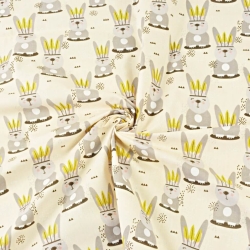 Baumwolle 100% Kaninchen Apachen auf vanillefarbenem Hintergrund  