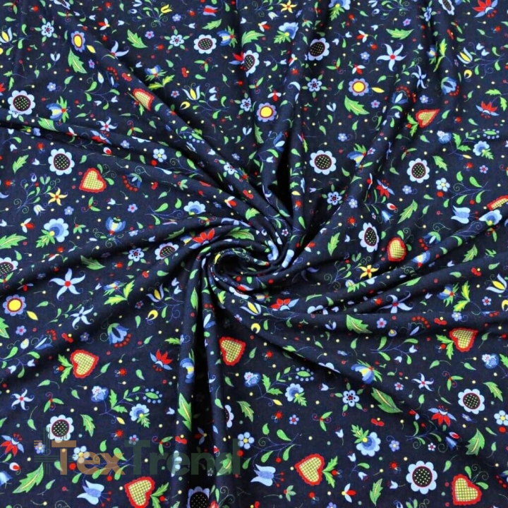 Jersey-Stoff Digitaldruck - MINI Blumen auf kaschubischem navy Hintergrund  