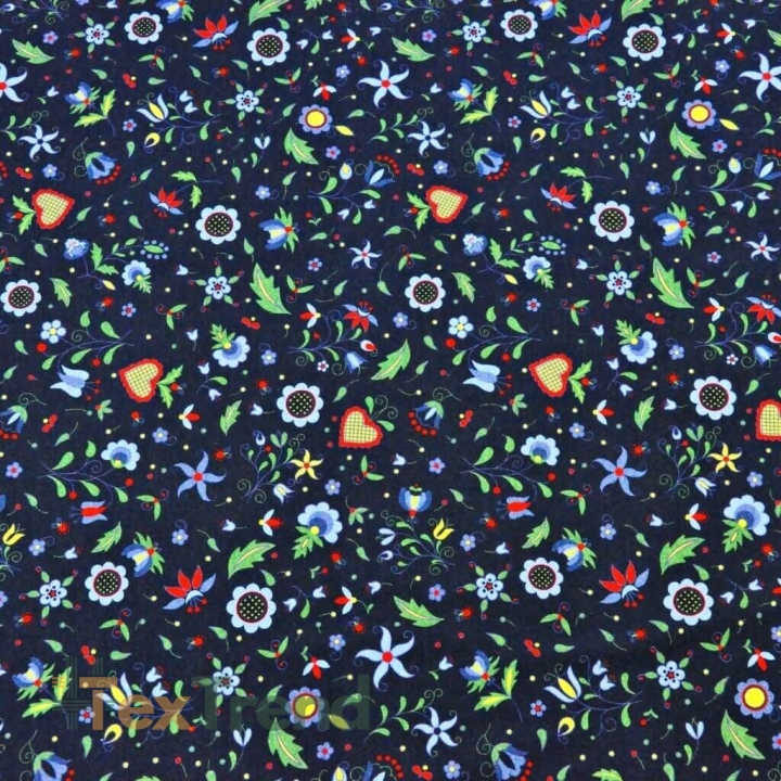 Jersey-Stoff Digitaldruck - MINI Blumen auf kaschubischem navy Hintergrund  