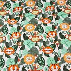 Baumwolle 100% Tiere im Dschungel auf weißem Hintergrund  