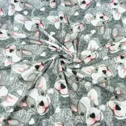 Jersey-Stoff Digitaldruck - graue Bulldoggen  