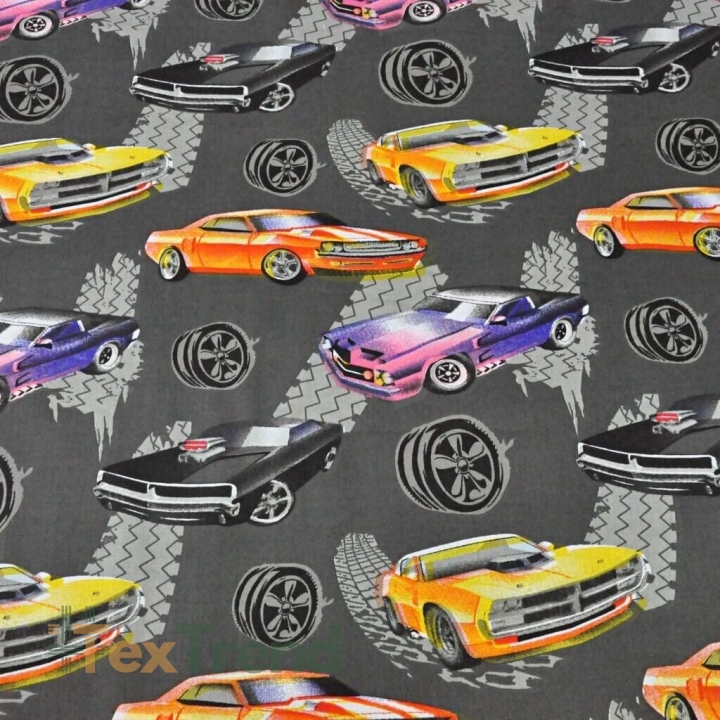Baumwolle 100% Tuning-Autos auf dunkelgrauem Hintergrund  