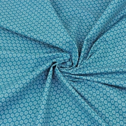 Baumwolle 100% Blümchen weiß auf dunkel-türkis Hintergrund  