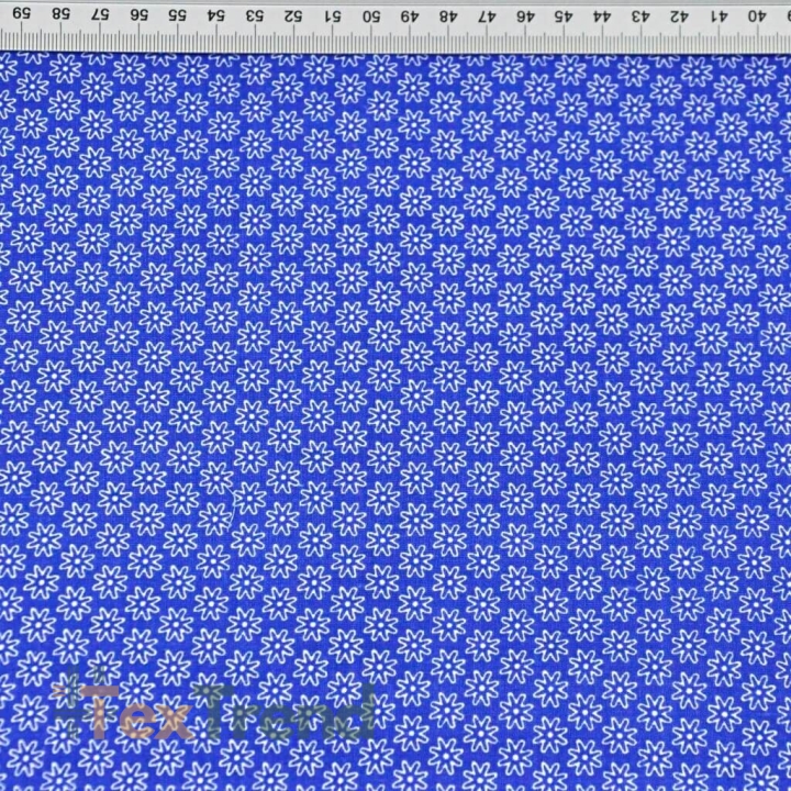 Baumwolle 100% Blümchen weiß auf saphirblauem Hintergrund  