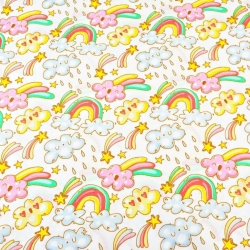Baumwolle 100% Wolken mit buntem Regenbogen auf weißem Hintergrund  