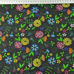 Baumwolle 100% Kaschubische Wiese auf schwarzem Hintergrund  