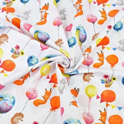Baumwolle 100% Füchse mit bunten Ballons auf weißem Hintergrund  