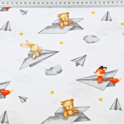 Baumwolle 100% Tiere in Papierflugzeugen auf weißem Hintergrund  