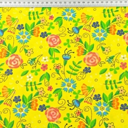 Baumwolle 100% Kaschubische Wiese auf gelbem Hintergrund  