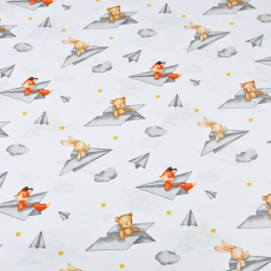 Baumwolle 100% Tiere in Papierflugzeugen auf weißem Hintergrund  