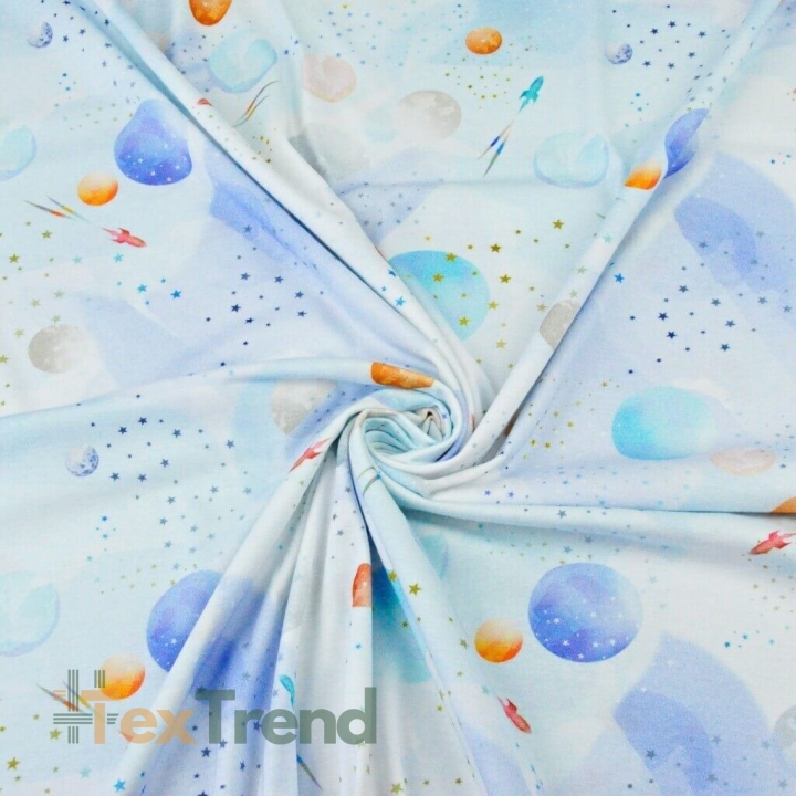 Jersey-Stoff Digitaldruck - weiß-blauer Kosmos  