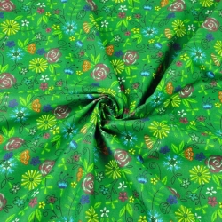 Baumwolle 100% Kaschubische Wiese auf grünem Hintergrund  
