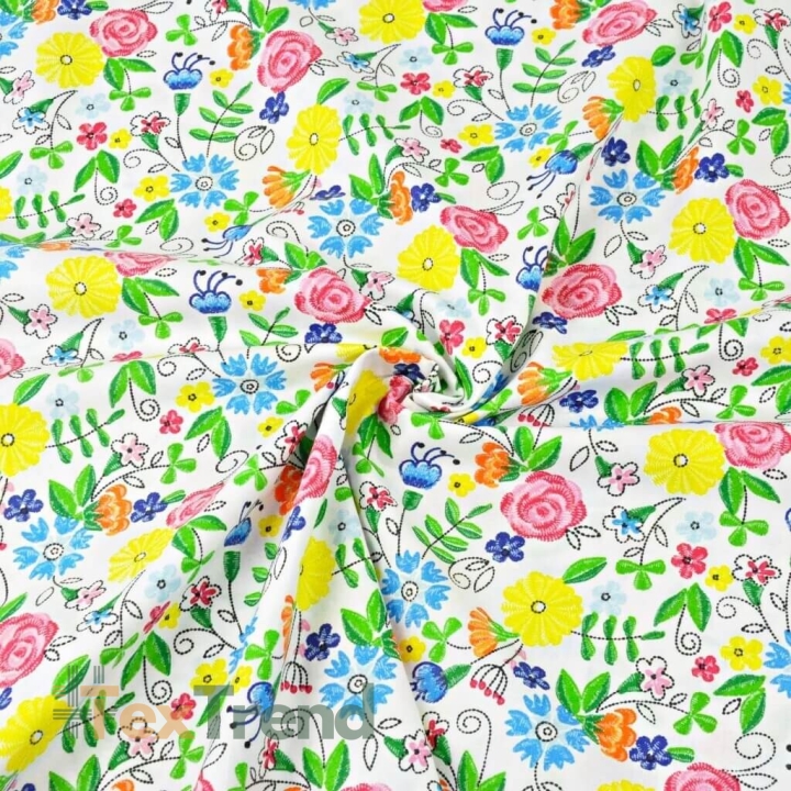 Baumwolle 100% Kaschubische Wiese auf weißem Hintergrund  