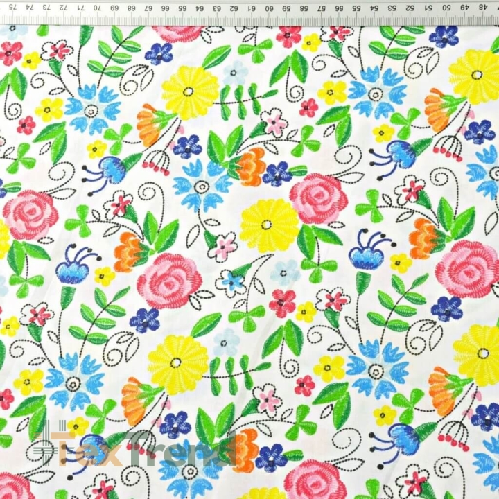 Baumwolle 100% Kaschubische Wiese auf weißem Hintergrund  