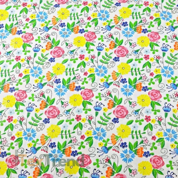 Baumwolle 100% Kaschubische Wiese auf weißem Hintergrund  