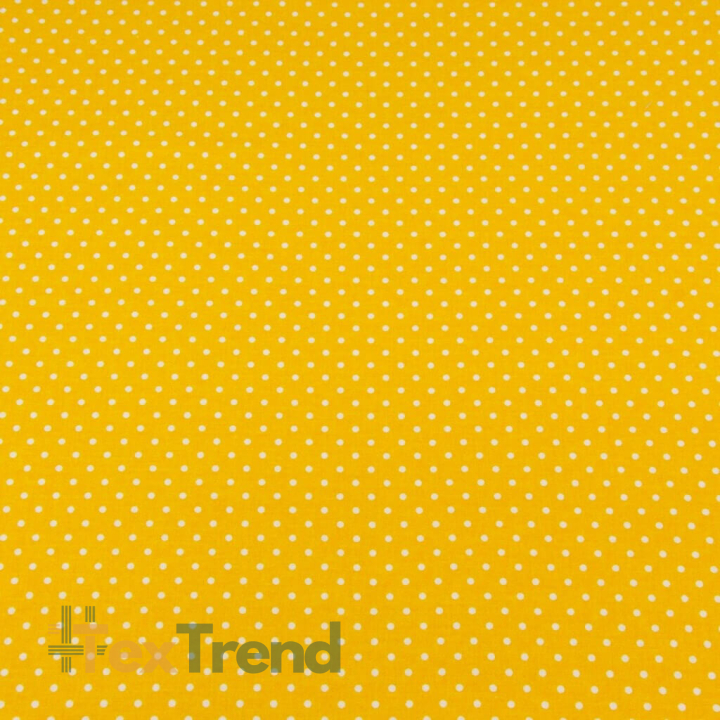 Baumwolle 100% Punkte 4mm weiß auf dunkelgelbem Hintergrund  