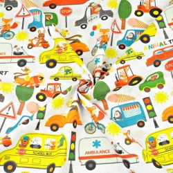 Baumwolle 100% bunte Tiere Tiertransport auf weißem Hintergrund  