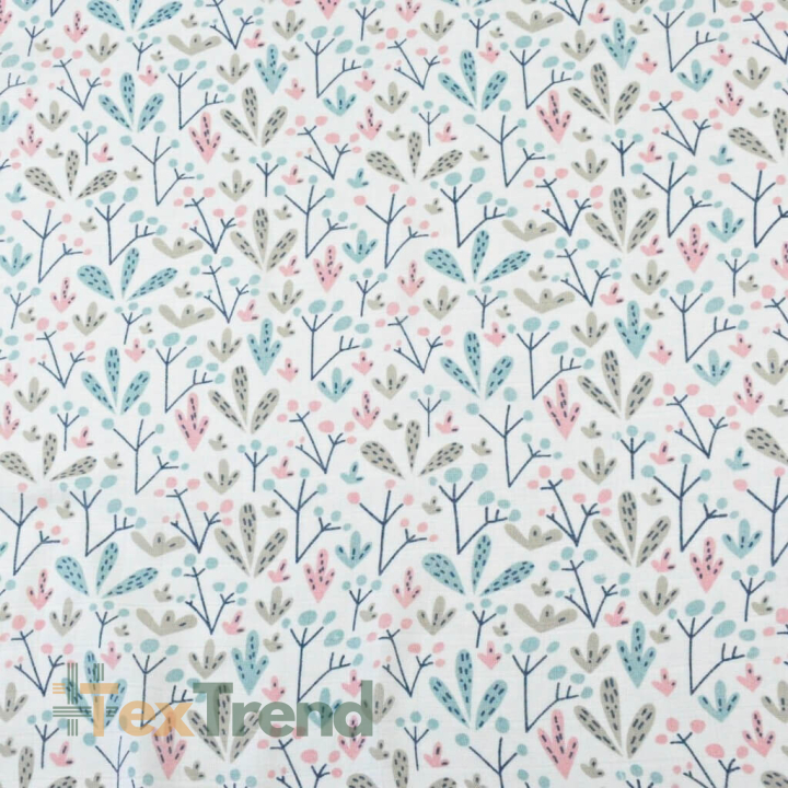 Baumwolle Musselin Pastellsträucher auf weißem Hintergrund  