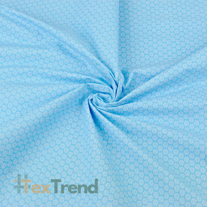 Baumwolle 100% weiße Blümchen auf blauem Hintergrund  