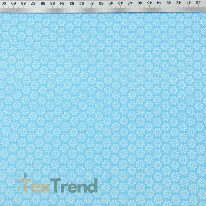 Baumwolle 100% weiße Blümchen auf blauem Hintergrund  