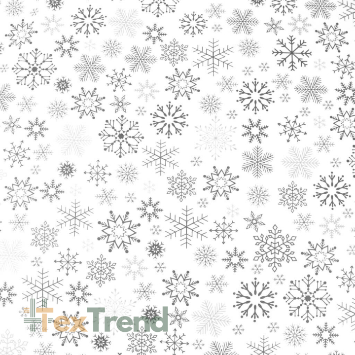 Baumwolle 100% weihnachtliches Muster mit grauen Schneeflocken auf weißem Hintergrund  