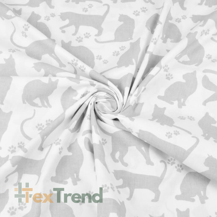 Baumwolle 100% graue Katzenumrisse auf weißem Hintergrund  