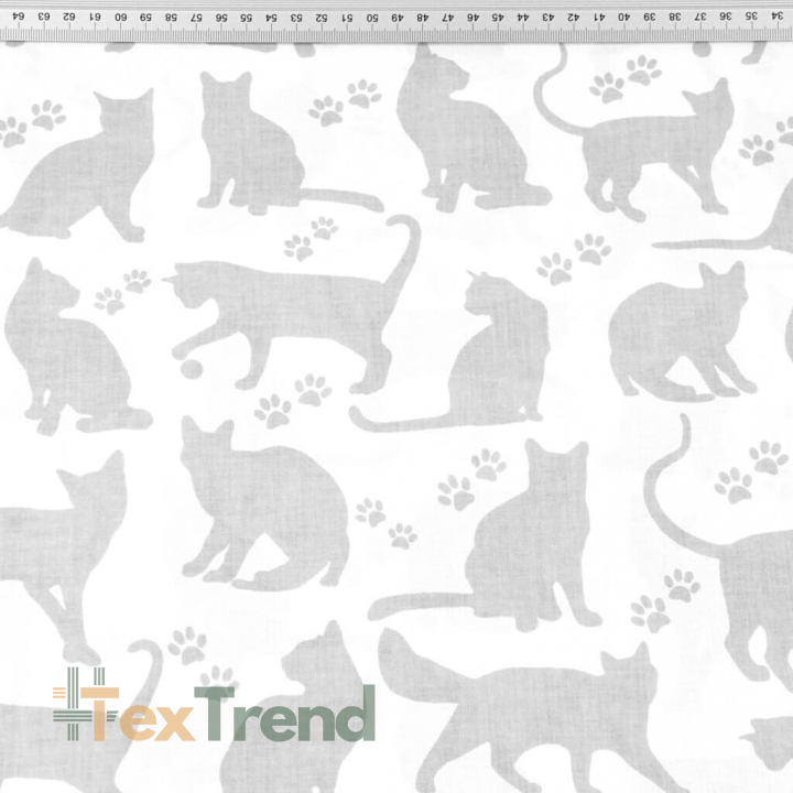 Baumwolle 100% graue Katzenumrisse auf weißem Hintergrund  
