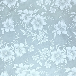 Baumwolle 100% weiße Blumen auf hellgrauem Hintergrund  