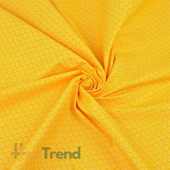 Baumwolle 100% Blümchen weiß auf dunkelgelbem Hintergrund  