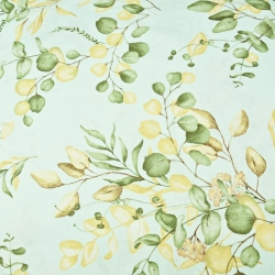 Baumwolle 100% Mini-Eukalyptusblätter auf mintfarbenem Hintergrund  