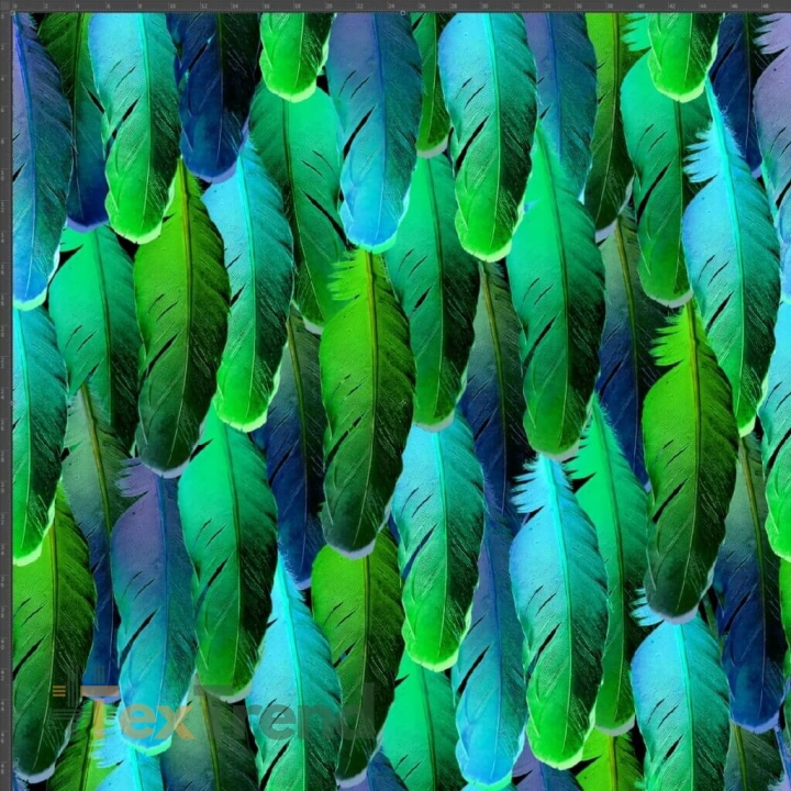 Jersey-Stoff Federn grün-blau - Digitaldruck  