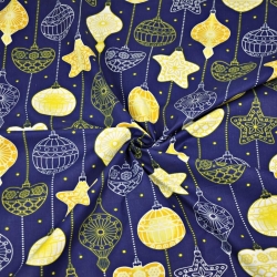 Baumwolle 100% Weihnachtsmuster Kugel- und Sternenketten auf marineblauem Hintergrund  