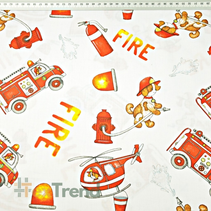 Baumwolle 100% Feuerwehrhunde auf weißem Hintergrund  