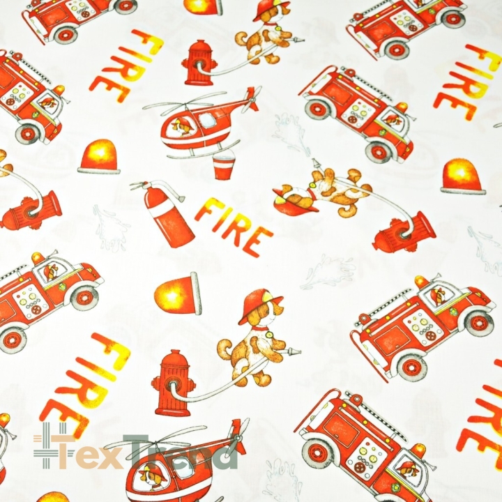 Baumwolle 100% Feuerwehrhunde auf weißem Hintergrund  