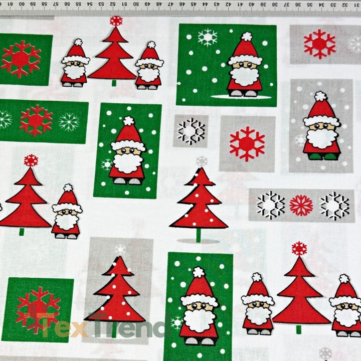 Baumwolle 100% Weihnachtsmuster Patchwork Weihnachtsmänner grün-rot  