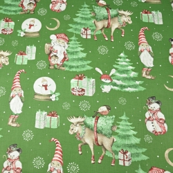 Baumwolle 100% Weihnachtsmuster Weihnachtsmänner mit Mond auf grün  