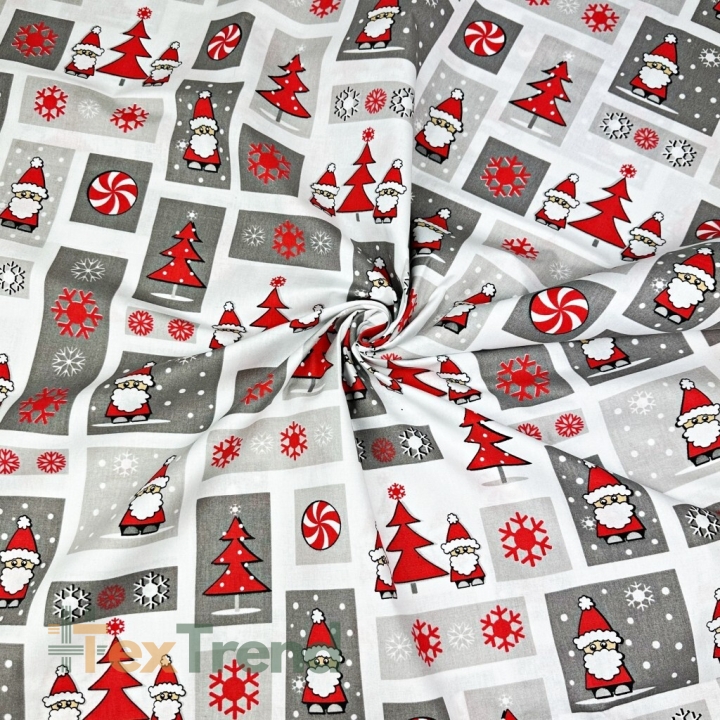 Baumwolle 100% Weihnachtsmuster Patchwork Weihnachtsmänner grau-rot  